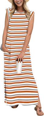 Coralie Women's Sleeveless Maxi Dress with Side Slit, Pockets & Wrinkle-Resistant Fabric