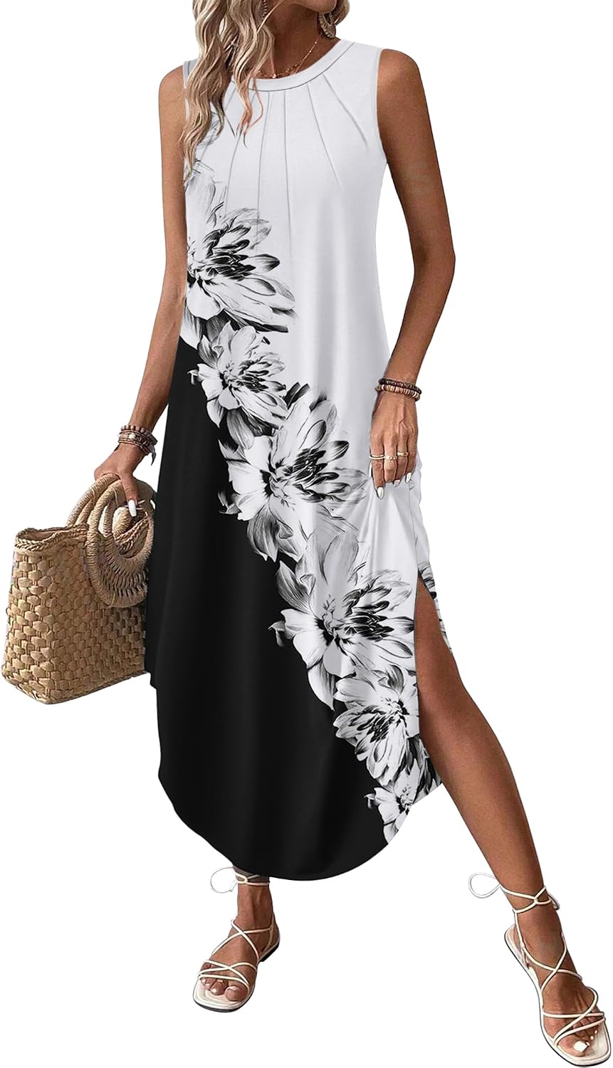 Élodiane Women's Tropical Floral Maxi Dress with Side Slit & Pockets