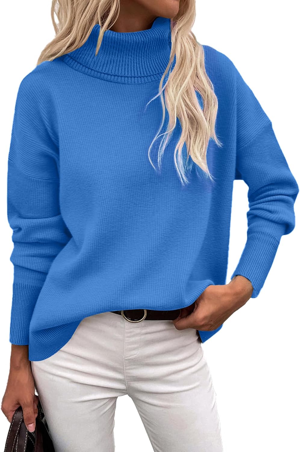 Cole Women's Turtleneck Sweater – Asymmetric Hem, Dropped-Shoulder Design & Roomy Fit