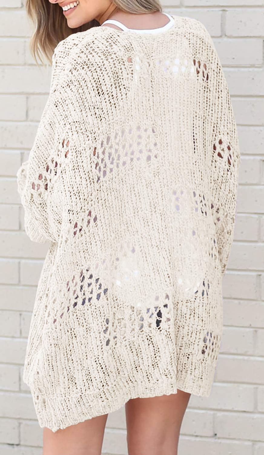 Sylvia - Oversized Open Front Crochet Knit Cardigan with Long Sleeves for Women