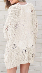 Sylvia - Oversized Open Front Crochet Knit Cardigan with Long Sleeves for Women