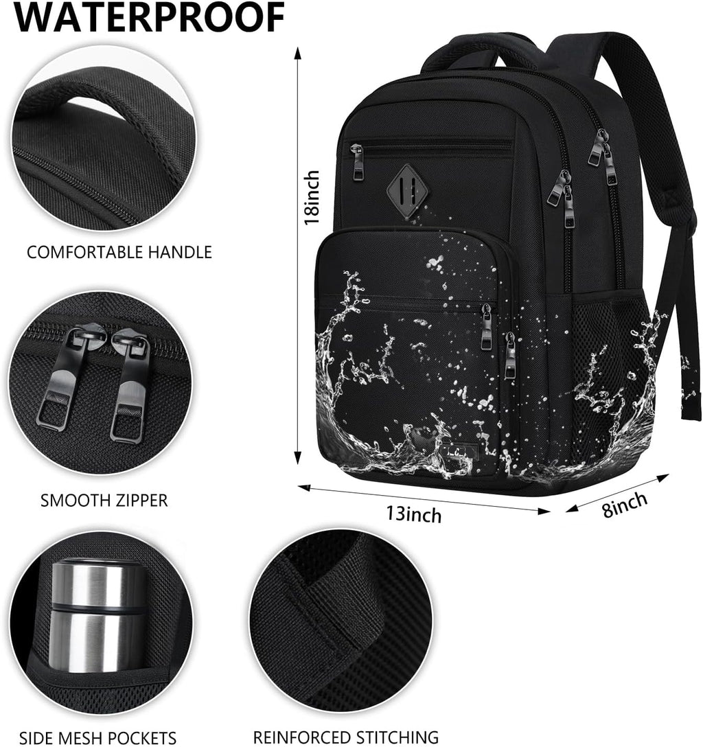 Jasper 30L Black Laptop Backpack with Anti-Theft Pocket and Padded Travel Straps