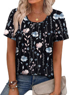 Noemi Women's Pleated Scoop Neck Blouse with Relaxed Short Sleeves