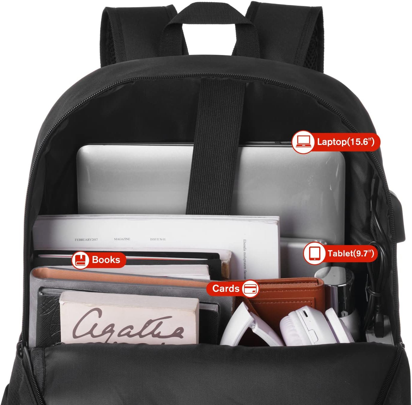 Marlowe 35L 17-Inch Laptop Backpack with USB Charging Port and Padded Travel Straps
