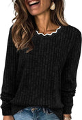 Victoria Women's Scallop Neck Sweater – Full-Length Sleeves, Easy Fit & Plush Knit