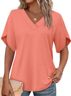Floriane Women's V-Neck Petal Sleeve Blouse with Relaxed Everyday Fit