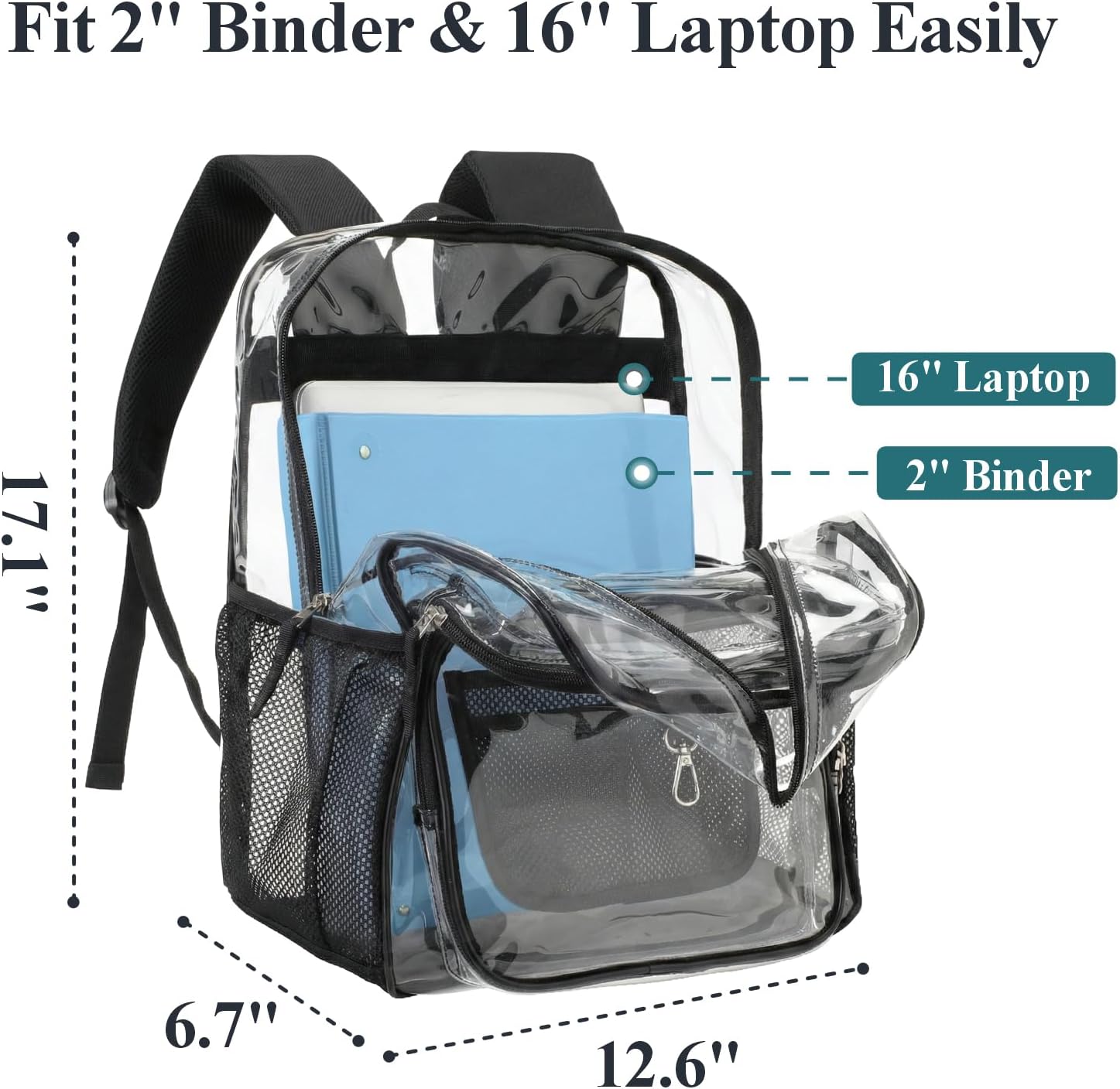 Isolde 17-Inch Heavy-Duty Clear School Backpack with Padded Straps and Laptop Fit