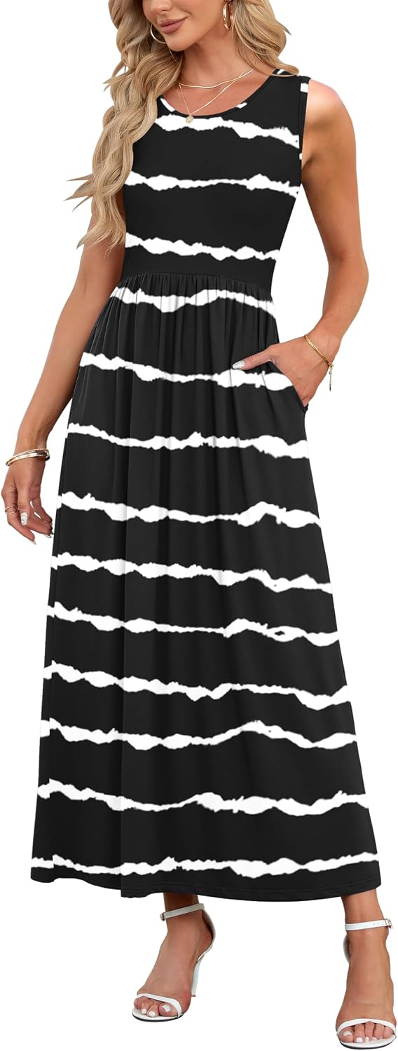 Rosalie Women's Paisley Print Sleeveless Maxi Dress with Elastic Waist and Pockets