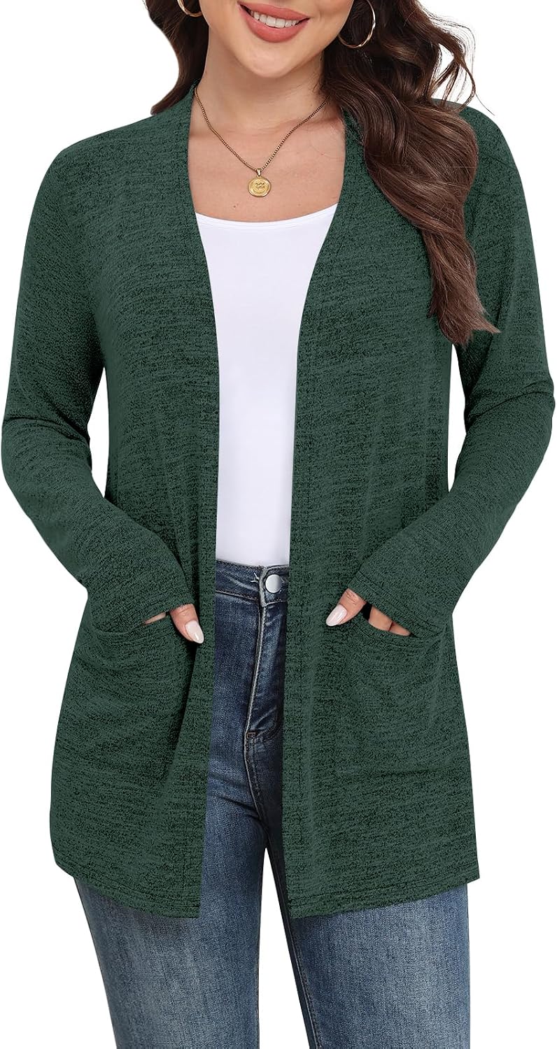 Marielle Lightweight Open-Front Long Cardigan with Pockets for Everyday Layering