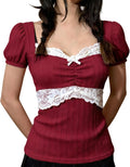 Wesley Women's Lace Patchwork Top – Fitted Silhouette, Full-Length Sleeves & Y2K Vintage Style