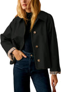 Emily Women's Cropped Trench Jacket – Roomy Fit, Structured Lapel & Plaid Lining