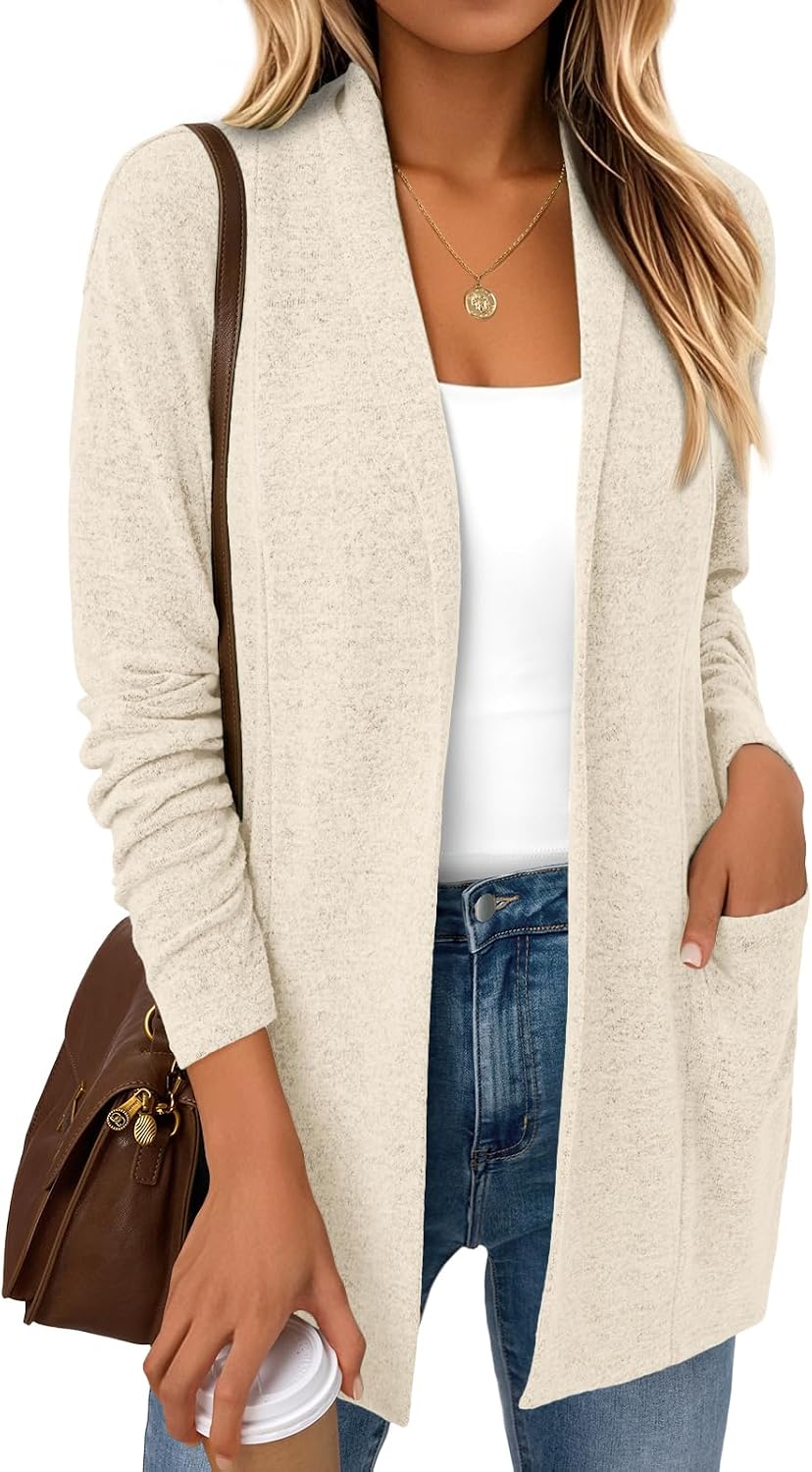 Pauline - Lightweight Open Front Knit Cardigan with Pockets for Women Long Sleeve