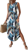 Élodiane Women's Tropical Floral Maxi Dress with Side Slit & Pockets