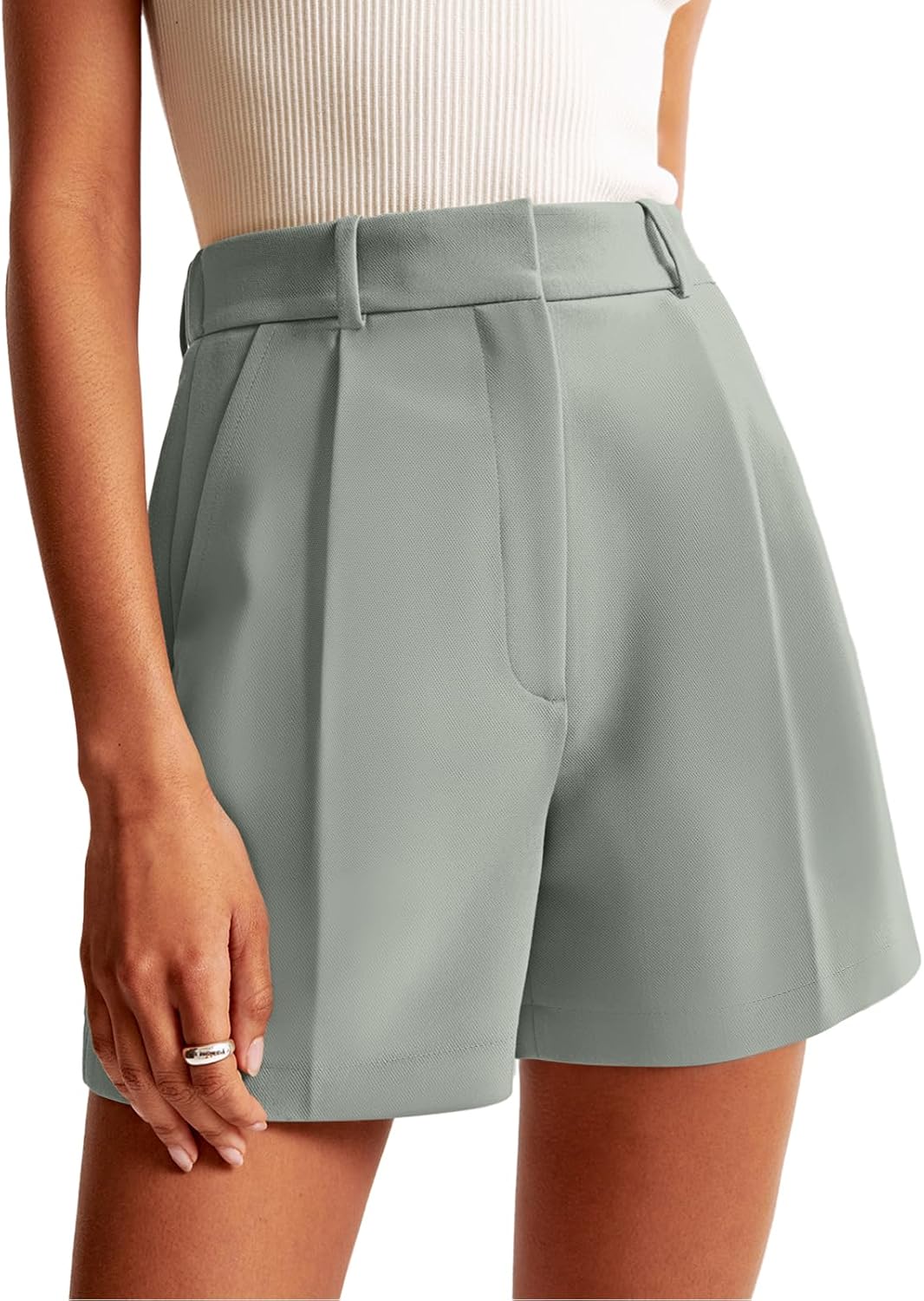 Celine - High Waist Tailored Pleated Shorts with Pockets for Smart Casual Summer Style