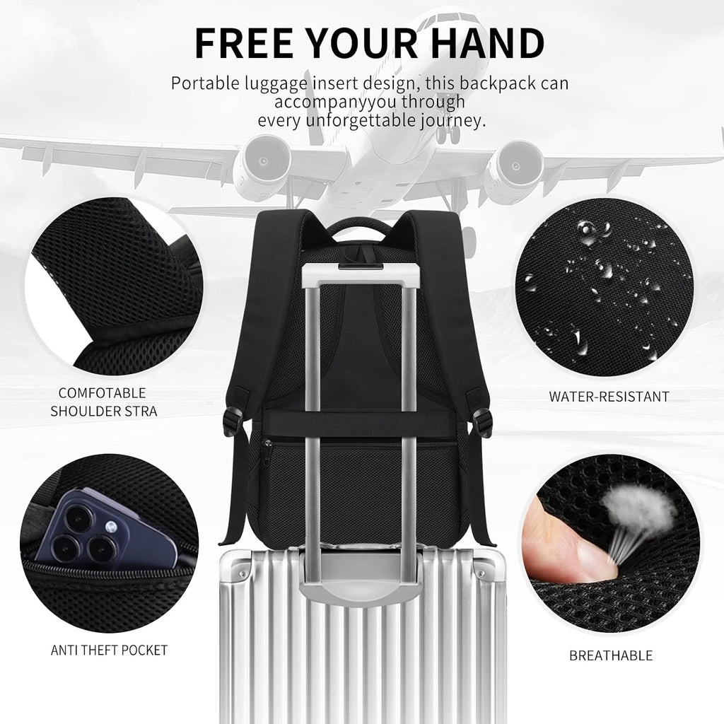 Jasper 30L Black Laptop Backpack with Anti-Theft Pocket and Padded Travel Straps