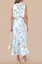 Vivienne Women's Satin Mock Neck Maxi Dress with Asymmetrical Shoulder & Flowy Skirt