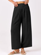 Lisette Women's High-Waisted Wide Leg Palazzo Pants with Smocked Waist & Pockets