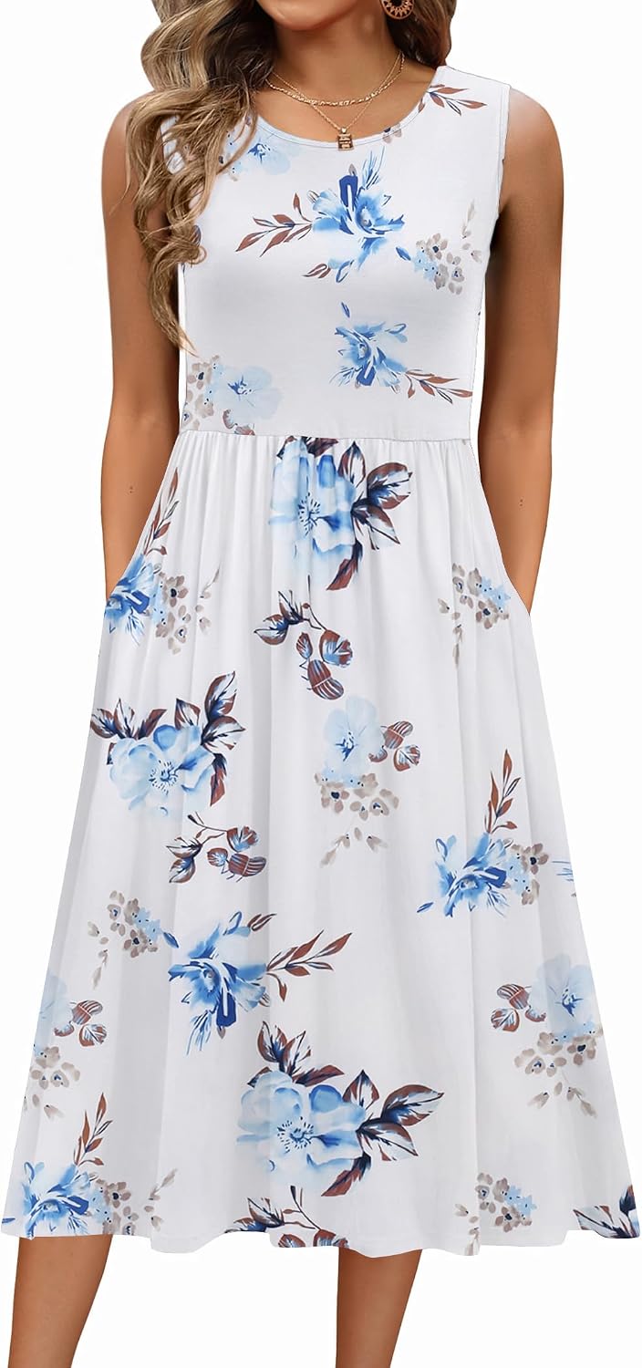 Lysandra Women's Sleeveless A-Line Midi Dress with Pockets