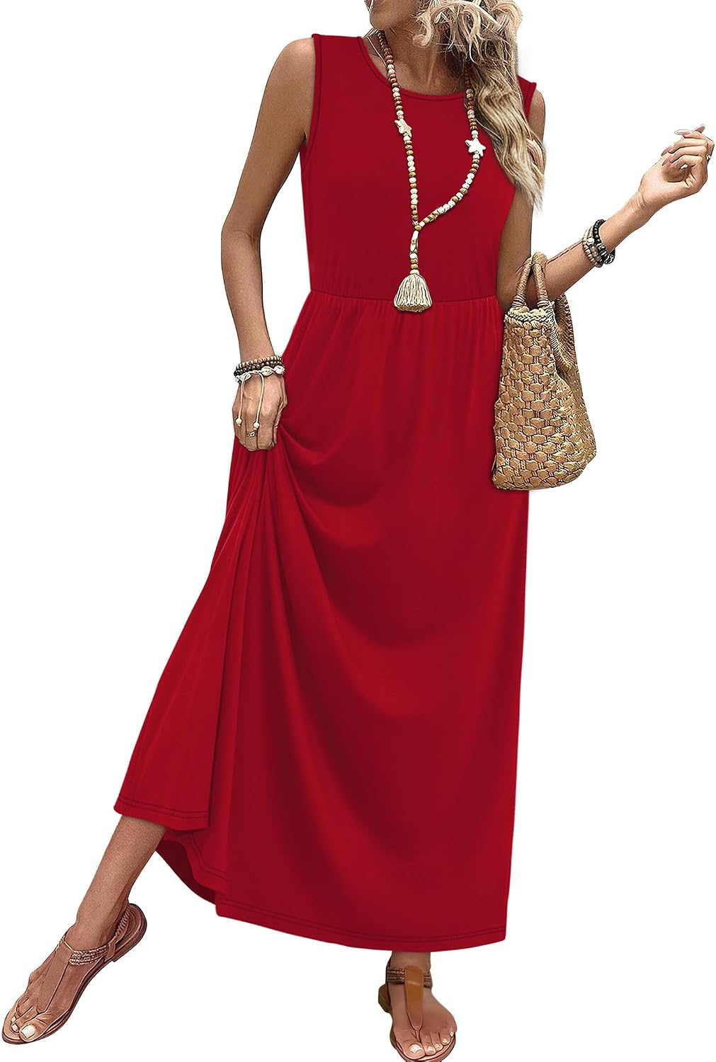 Anwen Floral Sleeveless A-Line Maxi Sundress with Hidden Pockets for Summer Escapes