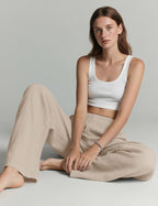 Seraphina Linen Blend Wide Leg Summer Trousers with Elastic Waist and Side Pockets