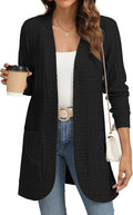 Jacob Women's Ribbed Open-Front Cardigan – Full-Length Sleeves, Relaxed Silhouette & Side Slip Pockets
