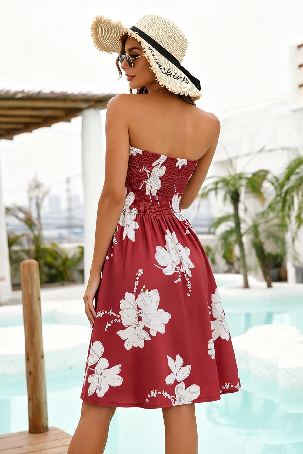 Novalie Women's Strapless Boho Sundress with Floral Print, Elastic Bodice & A-Line Skirt