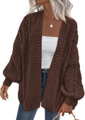 Jasmine Women's Cable Knit Cardigan – Balloon Sleeves, Dropped-Shoulder Design & Roomy Fit