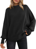 Simon Women's Ribbed Batwing Sweater – Round Neckline, Side Slits & Easy Fit