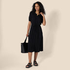 Sylviane Women's Button-Front Midi Dress with Drawstring Waist & Half Sleeves