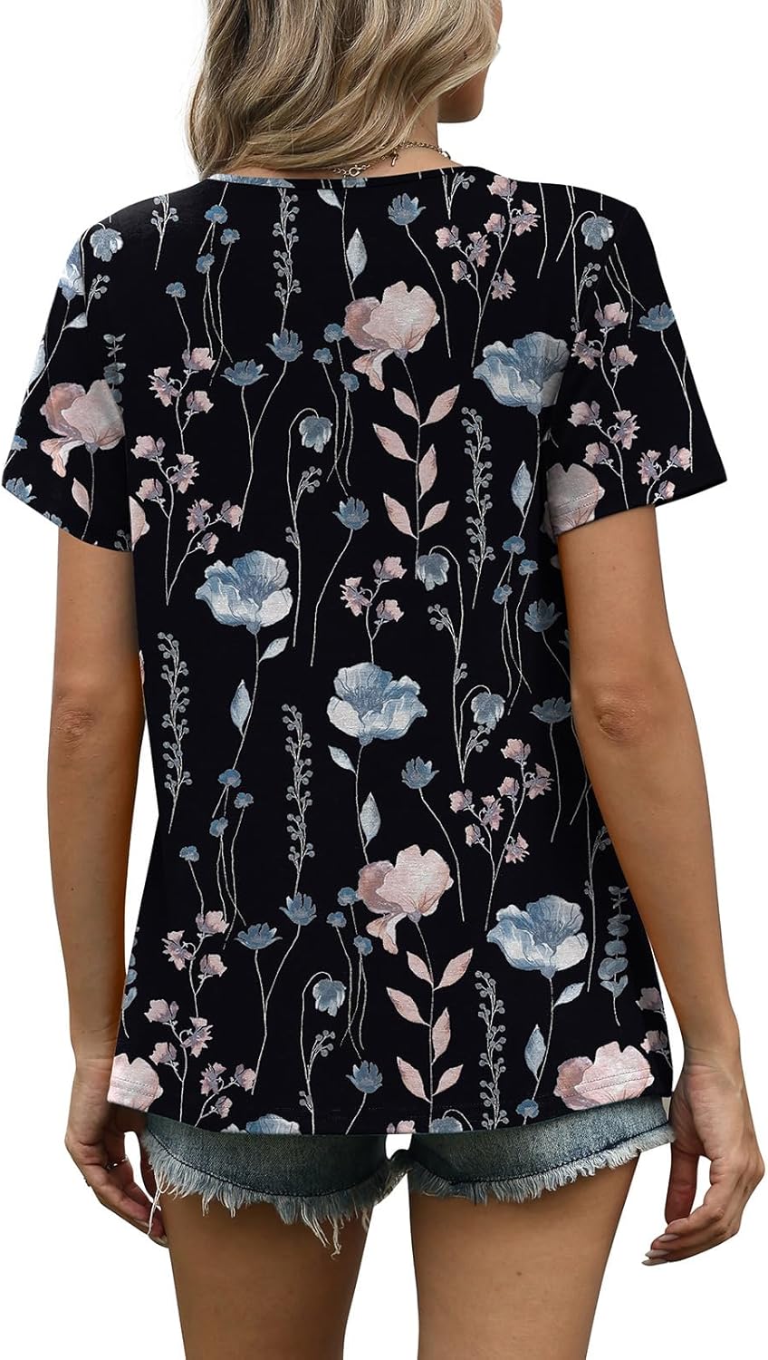 Noemi Women's Pleated Scoop Neck Blouse with Relaxed Short Sleeves