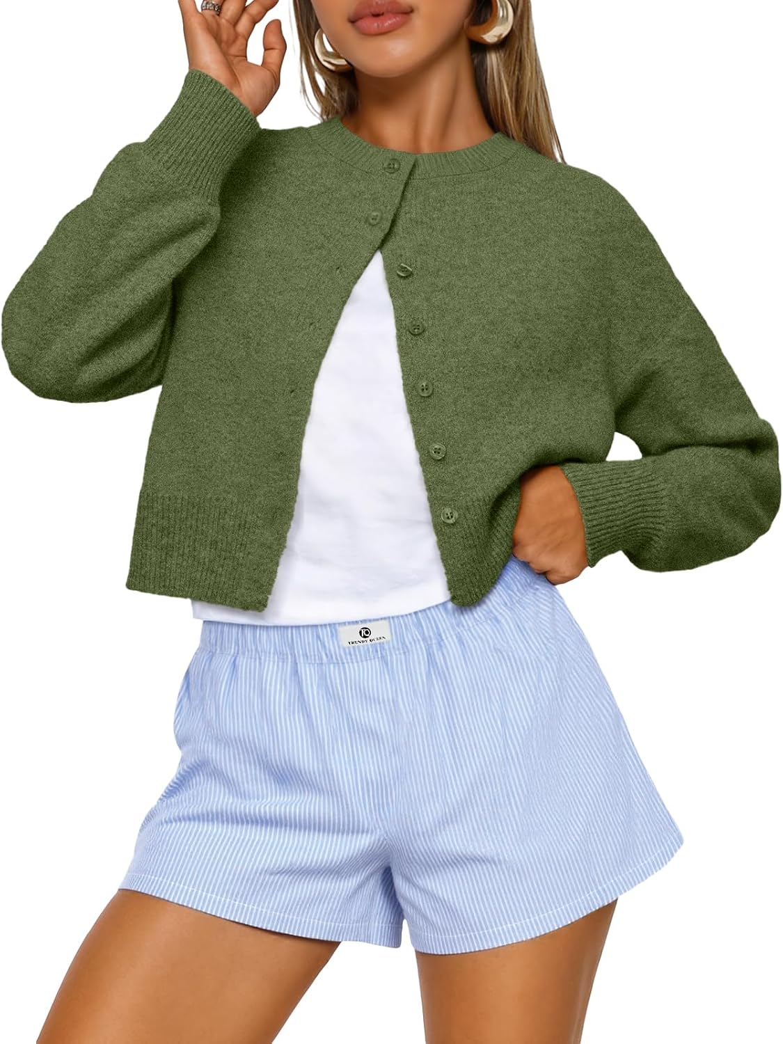 Brandon Women's Cropped Knit Cardigan – Dropped-Shoulder Design, Boxy Fit & Plush Knit