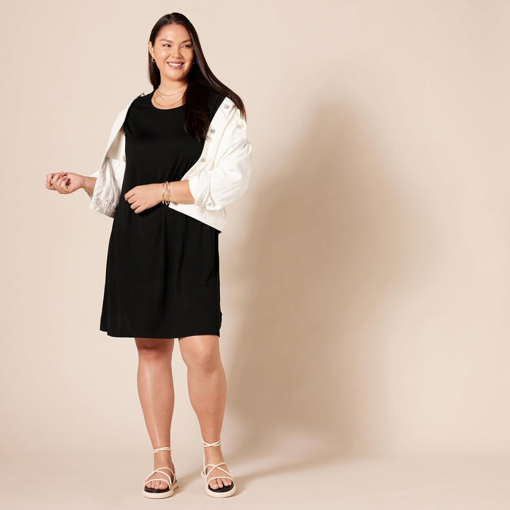 Roseline Women's Short Sleeve A-Line Swing Dress with Crew Neck