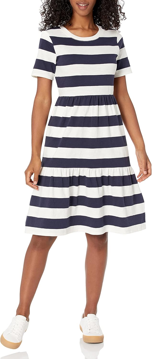 Béatrice Women's Cotton Tiered Mini Dress with Short Sleeves & Crew Neck