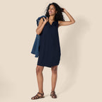 Élodine Women's Sleeveless Popover Shift Dress with Band Collar