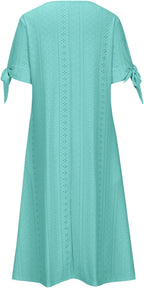Elowyn Women's Eyelet Midi Dress with V-Neck, Decorative Buttons & Pockets