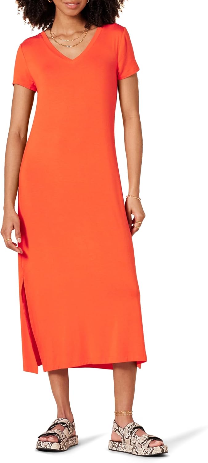 Élise Women's V-Neck Jersey Midi Dress with Side Slits