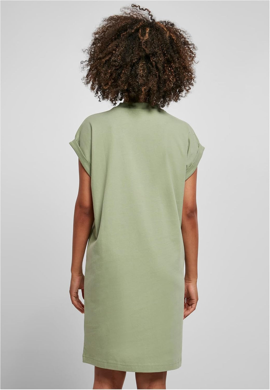 Ysabelle Cotton Drop Shoulder Mini Dress with Mock Neck and Rolled Sleeves Casual Style