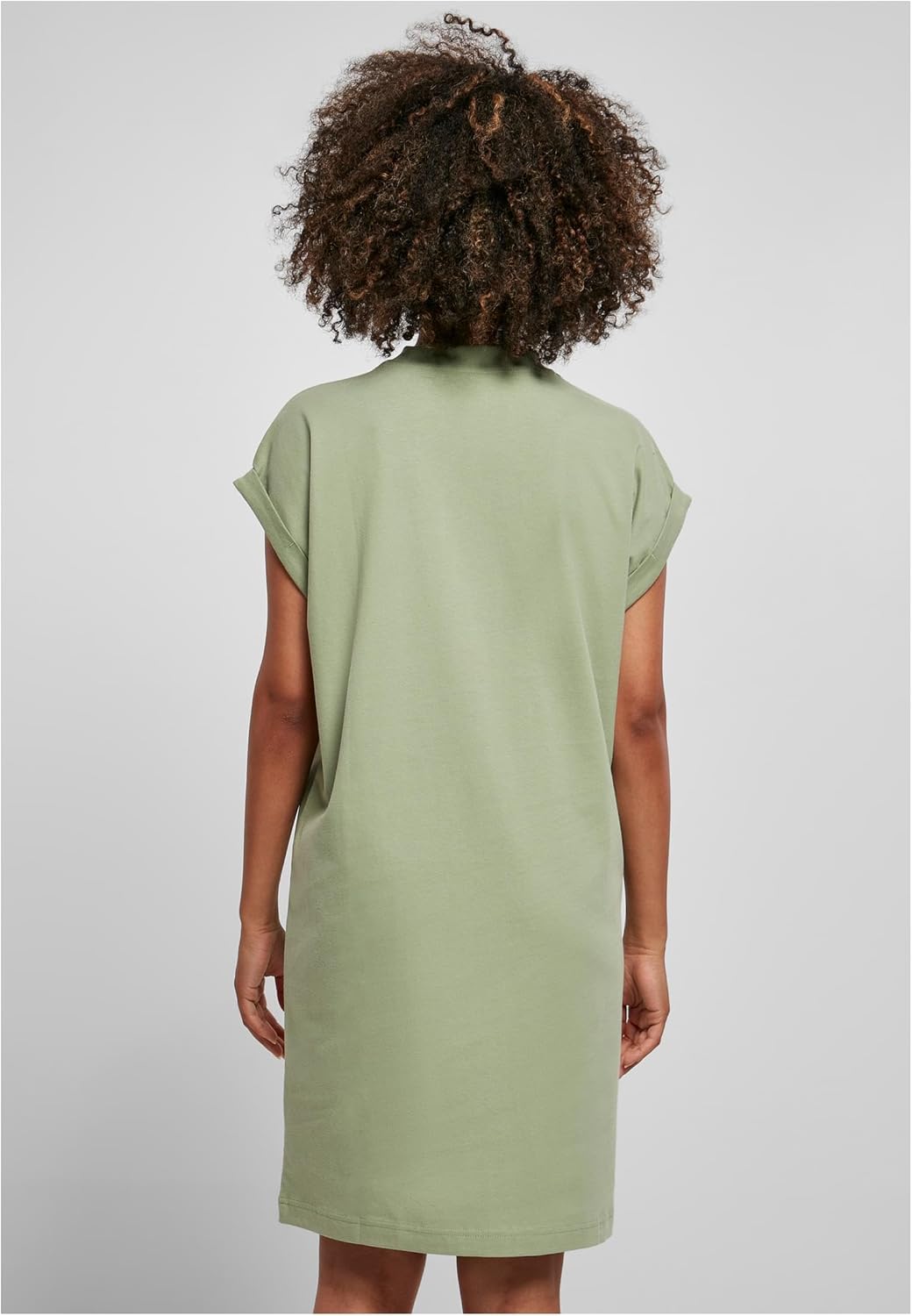Ysabelle Cotton Drop Shoulder Mini Dress with Mock Neck and Rolled Sleeves Casual Style