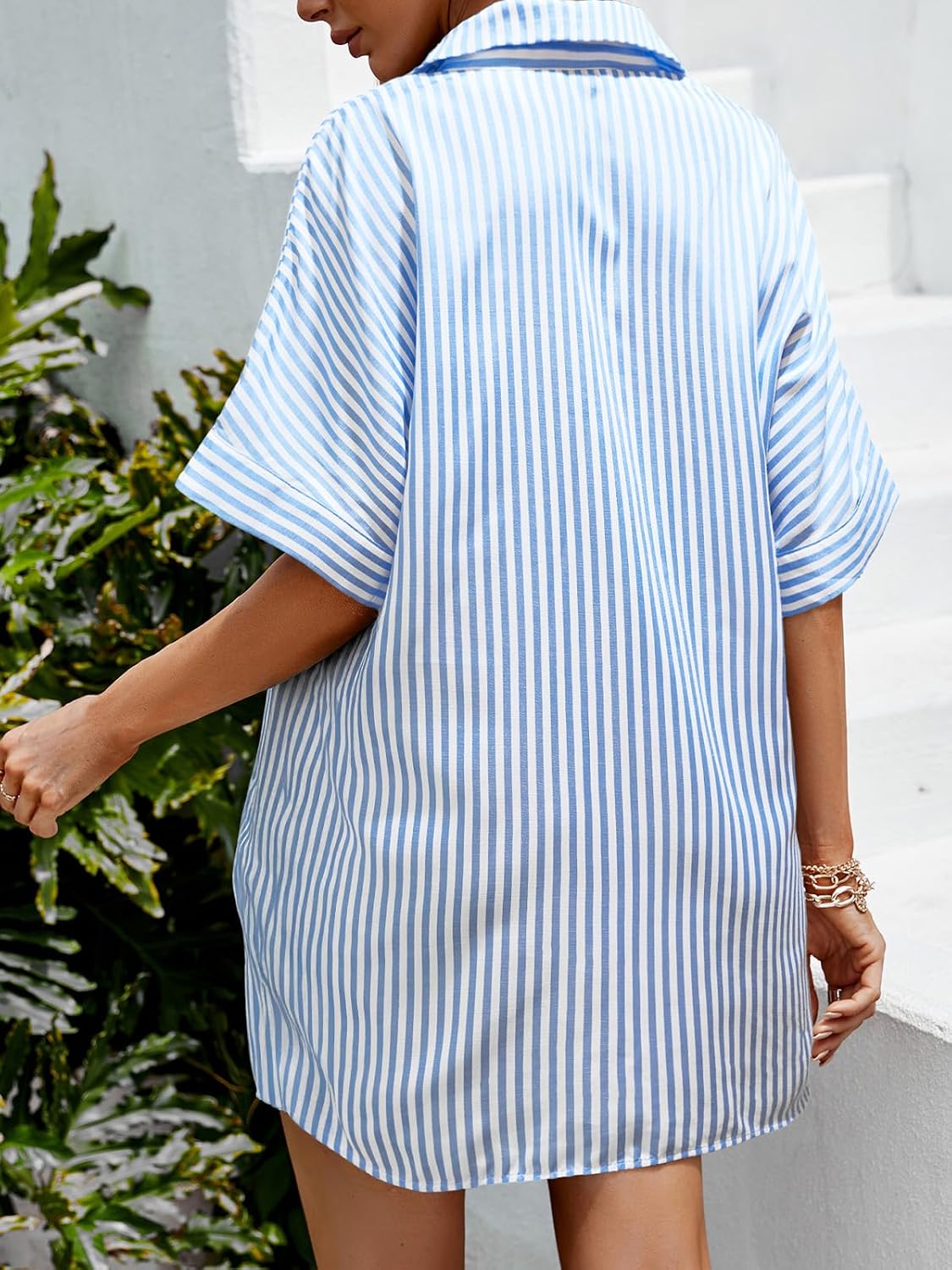 Coralie Striped Twist Front Shirt Dress – Button-Up Collared Mini Summer Dress