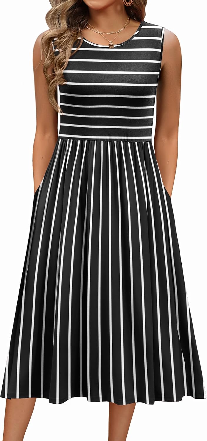Lysandra Women's Sleeveless A-Line Midi Dress with Pockets