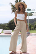 Noelle - Cotton Linen Wide Leg Palazzo Pants with Drawstring Waist and Side Pockets