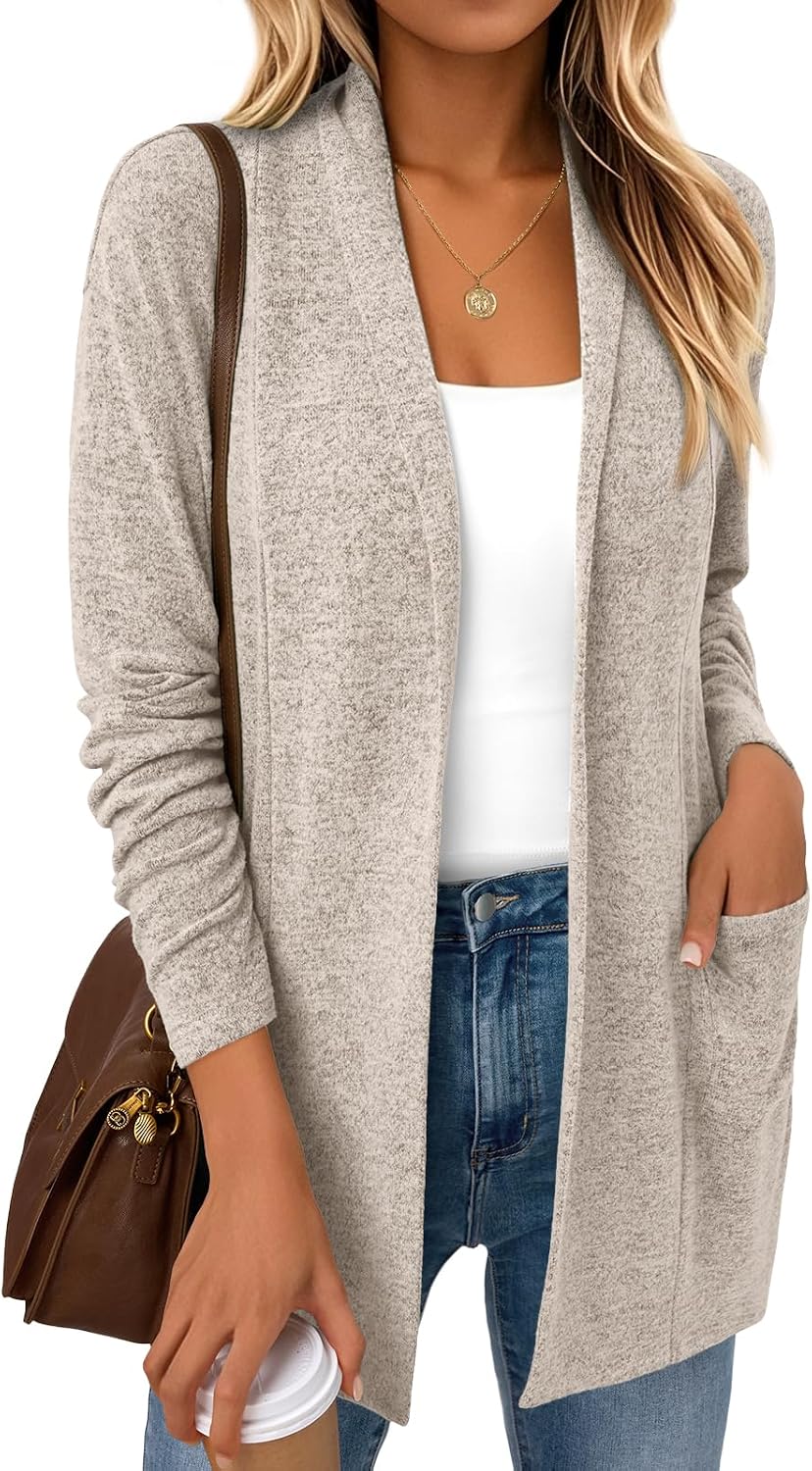Pauline - Lightweight Open Front Knit Cardigan with Pockets for Women Long Sleeve