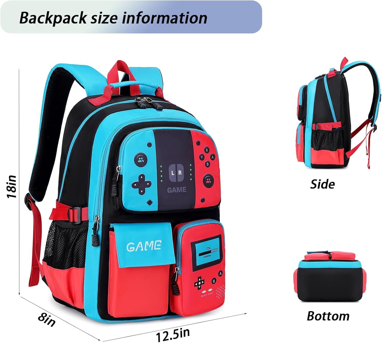Freya Kids 18-Inch Gaming Backpack with Multiple Pockets and Padded Back Support