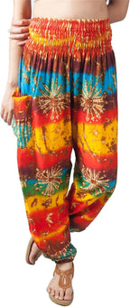 Soraya Bohemian Printed Harem Pants with Smocked High Waist and Side Pocket for Everyday Comfort