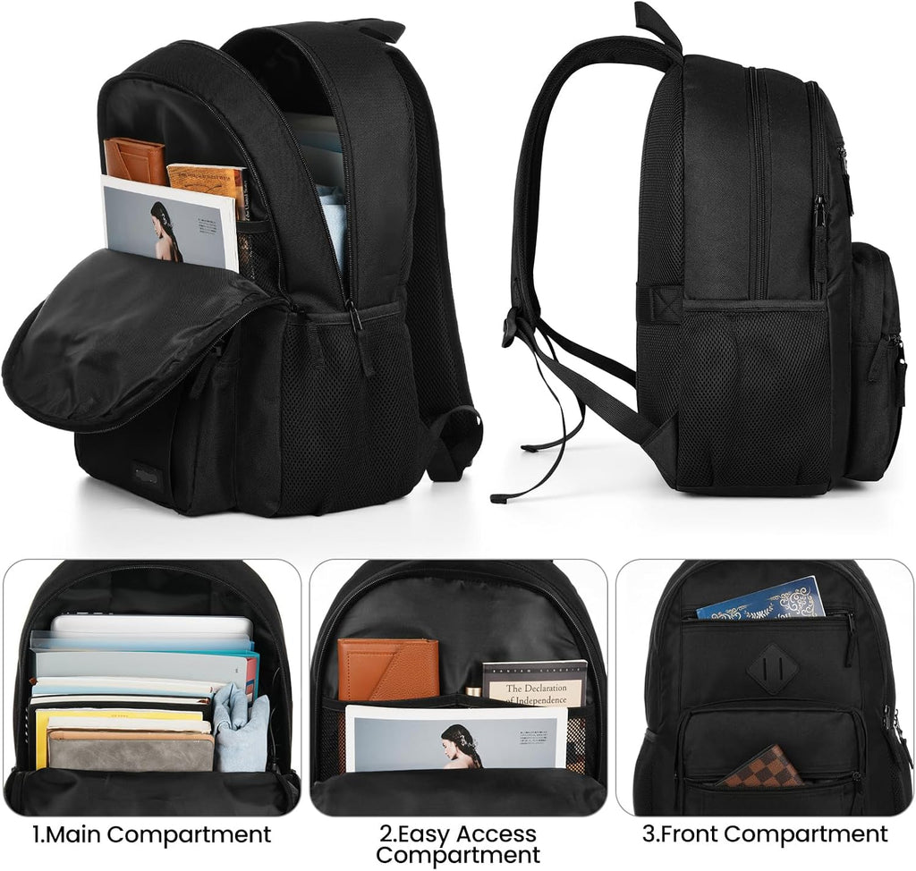 Xavier 30L Black Laptop Backpack with Dual Compartments and Padded Shoulder Straps