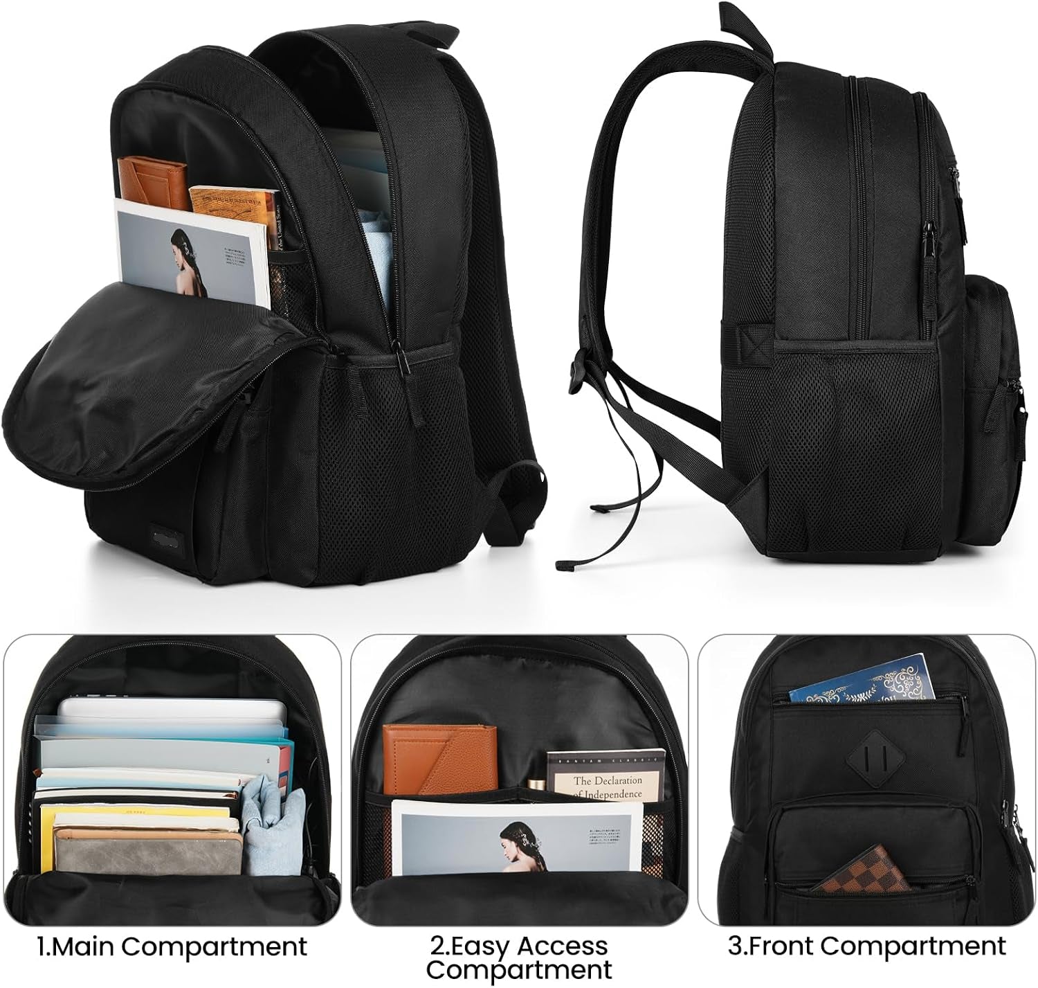 Xavier 30L Black Laptop Backpack with Dual Compartments and Padded Shoulder Straps