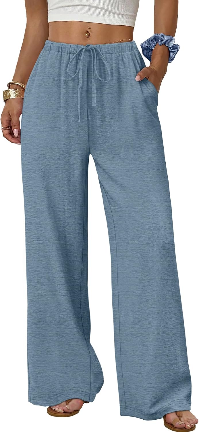 Élodie Women's Wide Leg Drawstring Palazzo Pants with Pockets