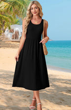 Maeve Women's Sleeveless Midi Dress with Empire Waist, Flowy A-Line Skirt & Side Pockets