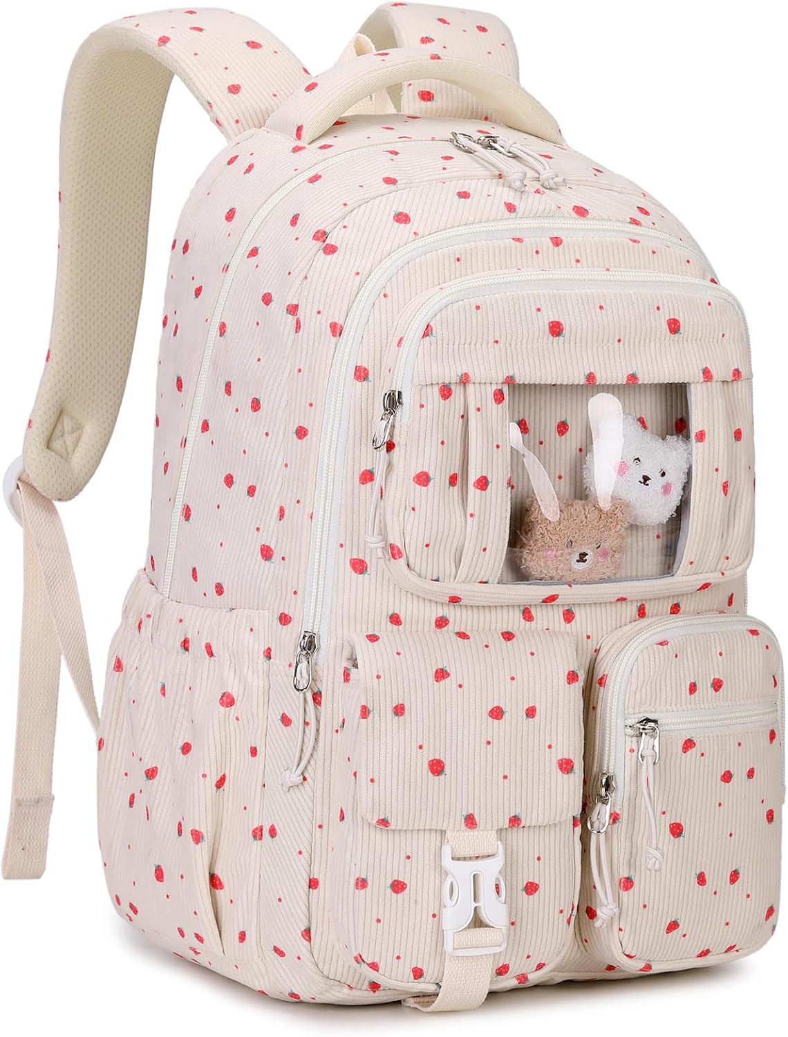 Klara Girls 21.8L Pastel School Backpack with 15-Inch Laptop Sleeve and Pom-Pom Charm