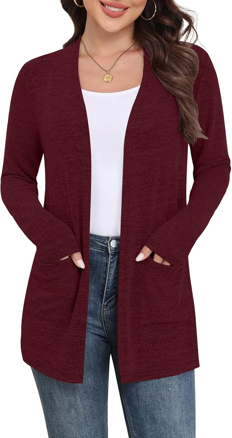 Marielle Lightweight Open-Front Long Cardigan with Pockets for Everyday Layering